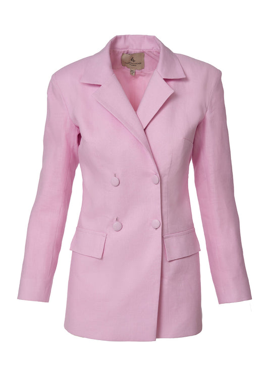 Elegant Double - Breasted Linen Blazer - Pink - GIORGIA LUCASI