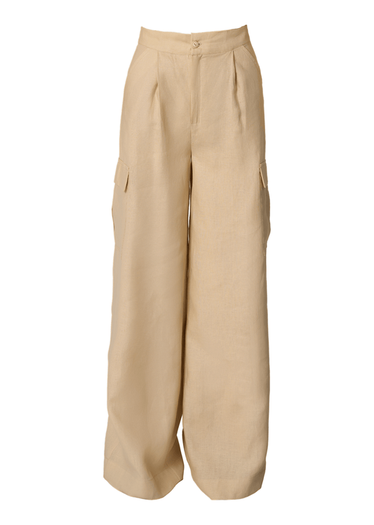 Elevated Linen Cargo Pants - Beige - GIORGIA LUCASI