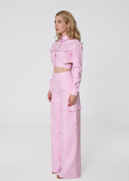 Elevated Linen Cargo Pants - Pink - GIORGIA LUCASI
