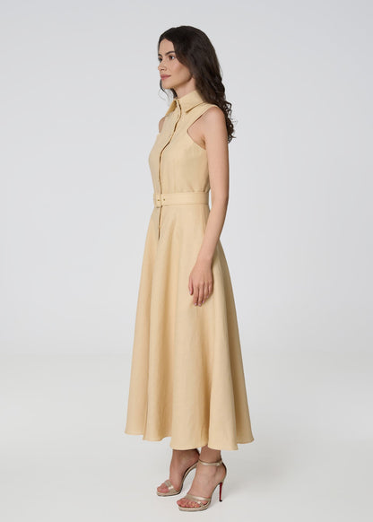 Elysian Grace Linen Midi Dress – Beige - GIORGIA LUCASI