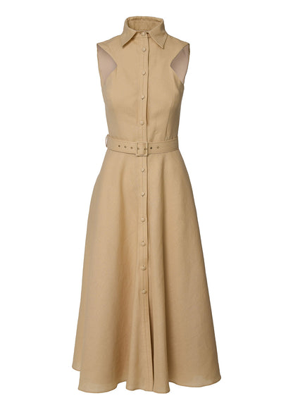 Elysian Grace Linen Midi Dress – Beige - GIORGIA LUCASI
