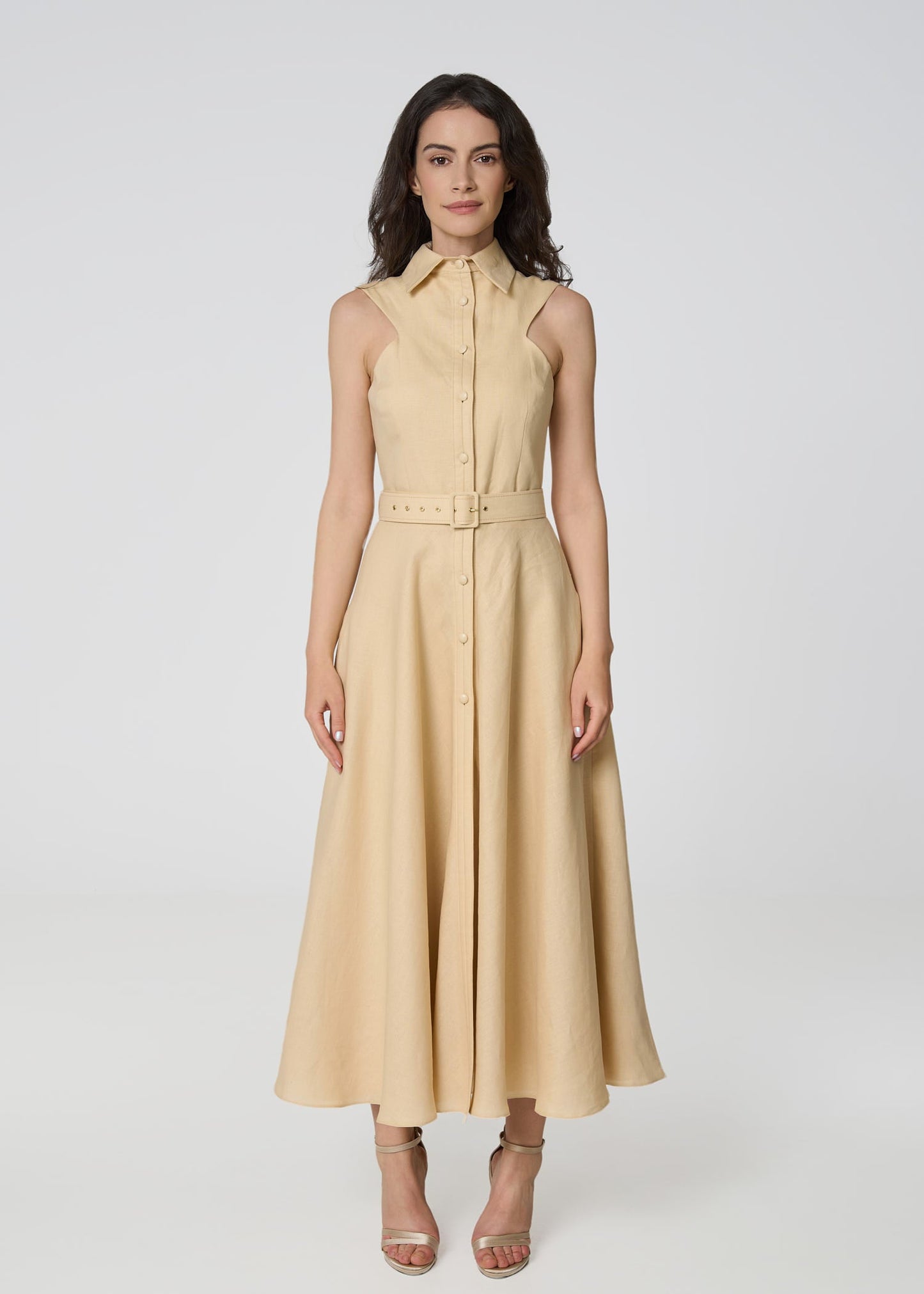 Elysian Grace Linen Midi Dress – Beige - GIORGIA LUCASI