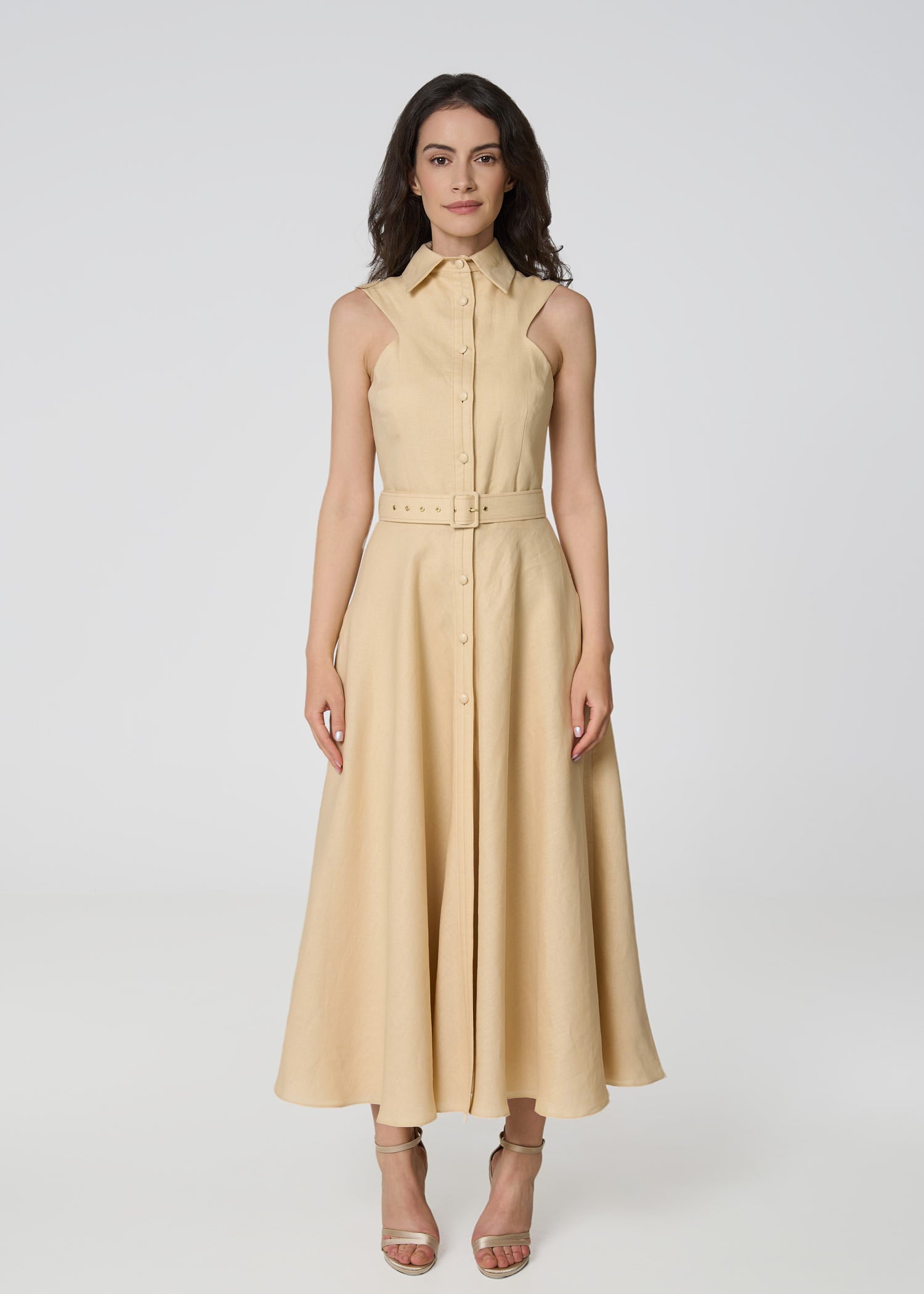 Elysian Grace Linen Midi Dress – Beige - GIORGIA LUCASI