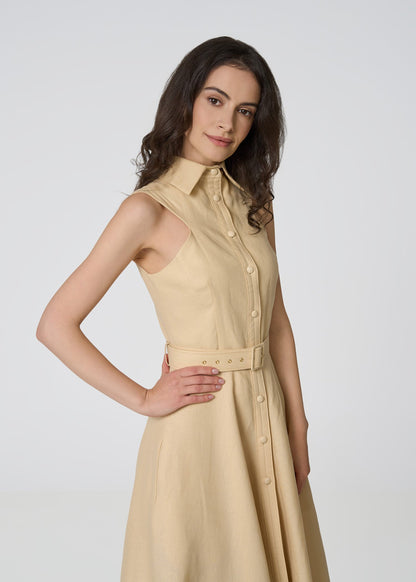 Elysian Grace Linen Midi Dress – Beige - GIORGIA LUCASI