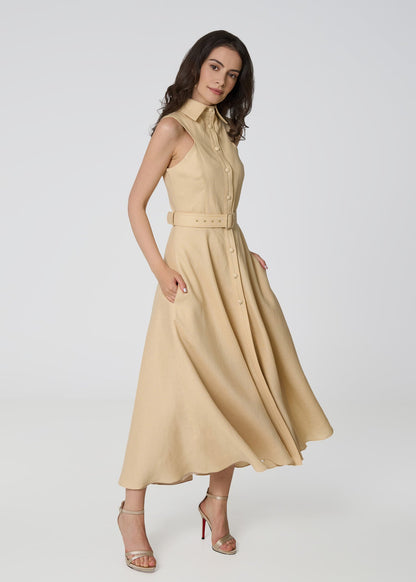 Elysian Grace Linen Midi Dress – Beige - GIORGIA LUCASI