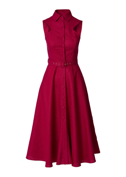 Elysian Grace Linen Midi Dress – Fuchsia - GIORGIA LUCASI