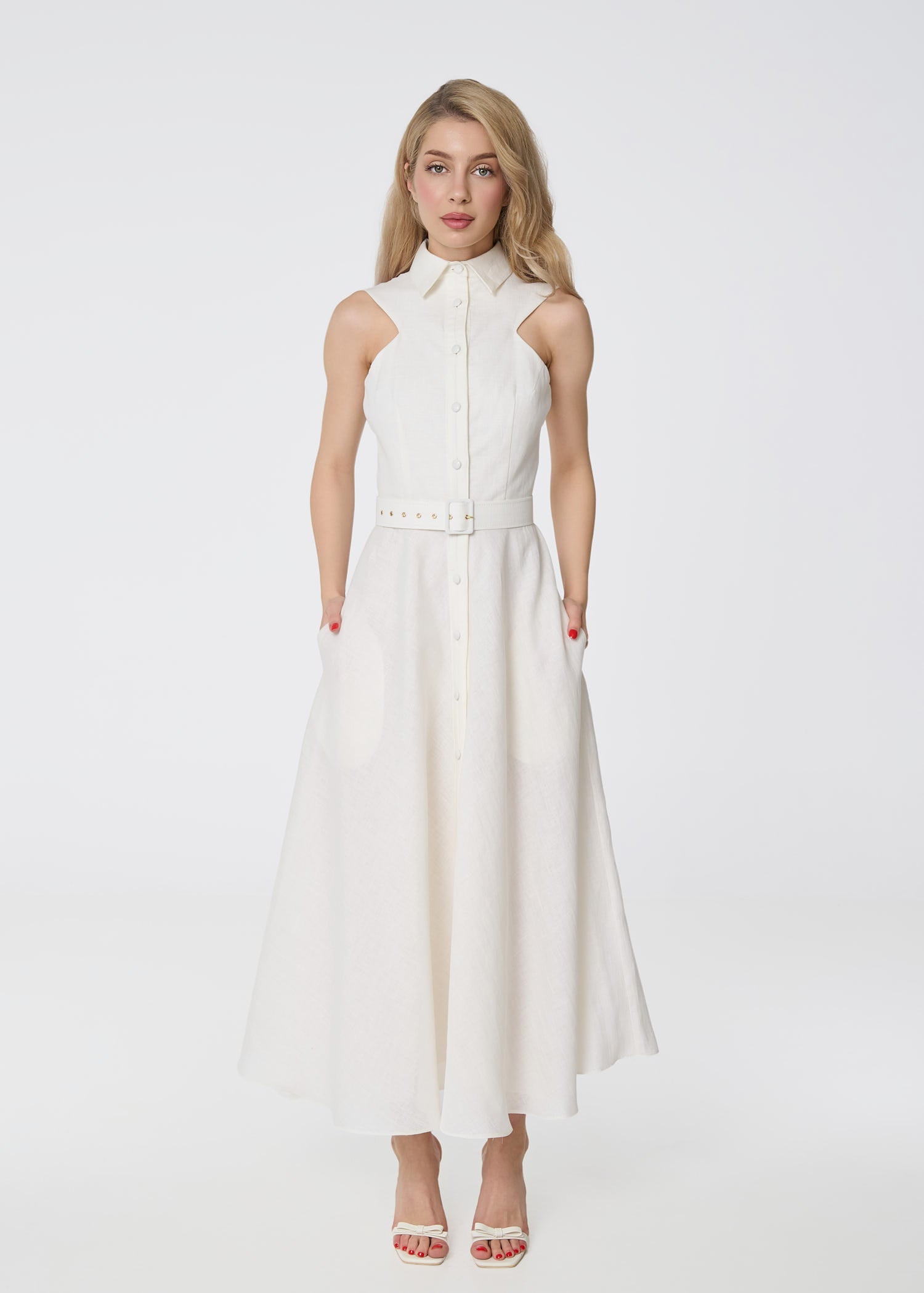 Elysian Grace Linen Midi Dress – Ivory - GIORGIA LUCASI