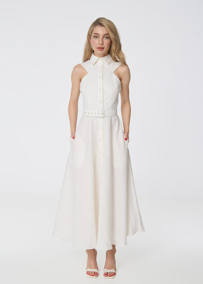 Elysian Grace Linen Midi Dress – Ivory - GIORGIA LUCASI