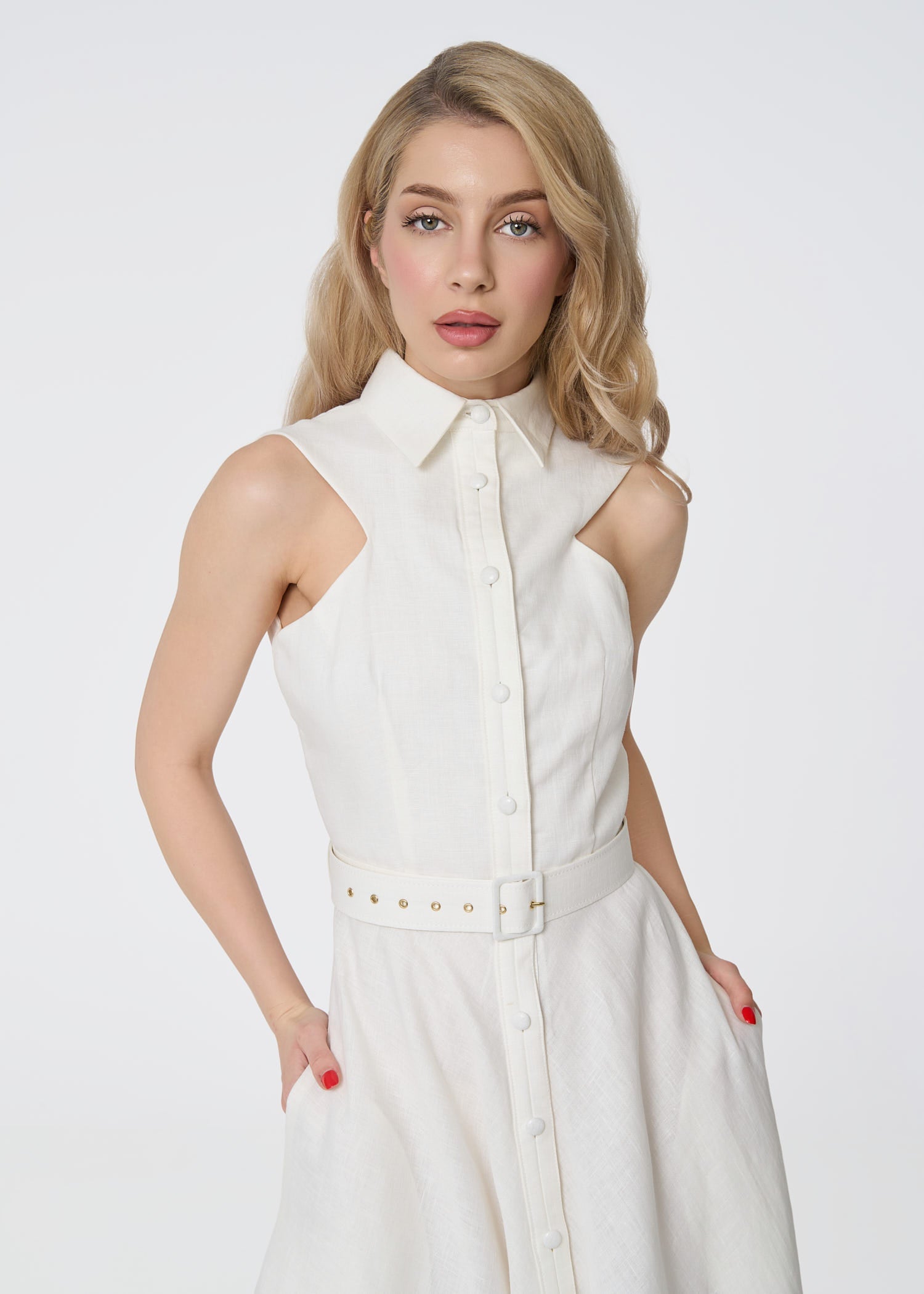 Elysian Grace Linen Midi Dress – Ivory - GIORGIA LUCASI