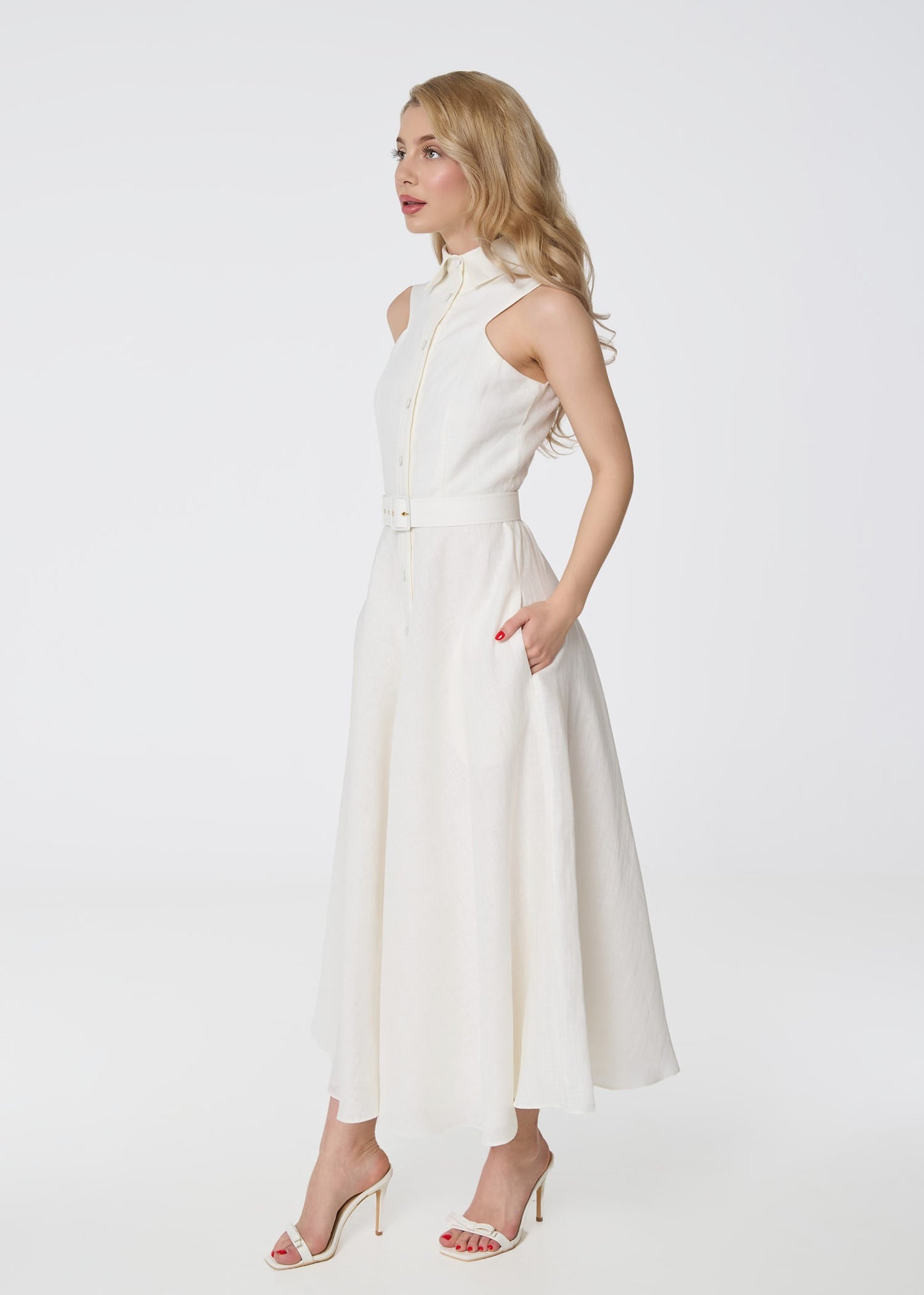 Elysian Grace Linen Midi Dress – Ivory - GIORGIA LUCASI