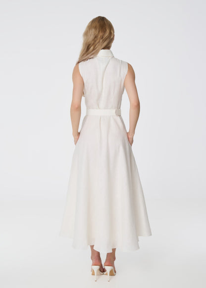 Elysian Grace Linen Midi Dress – Ivory - GIORGIA LUCASI