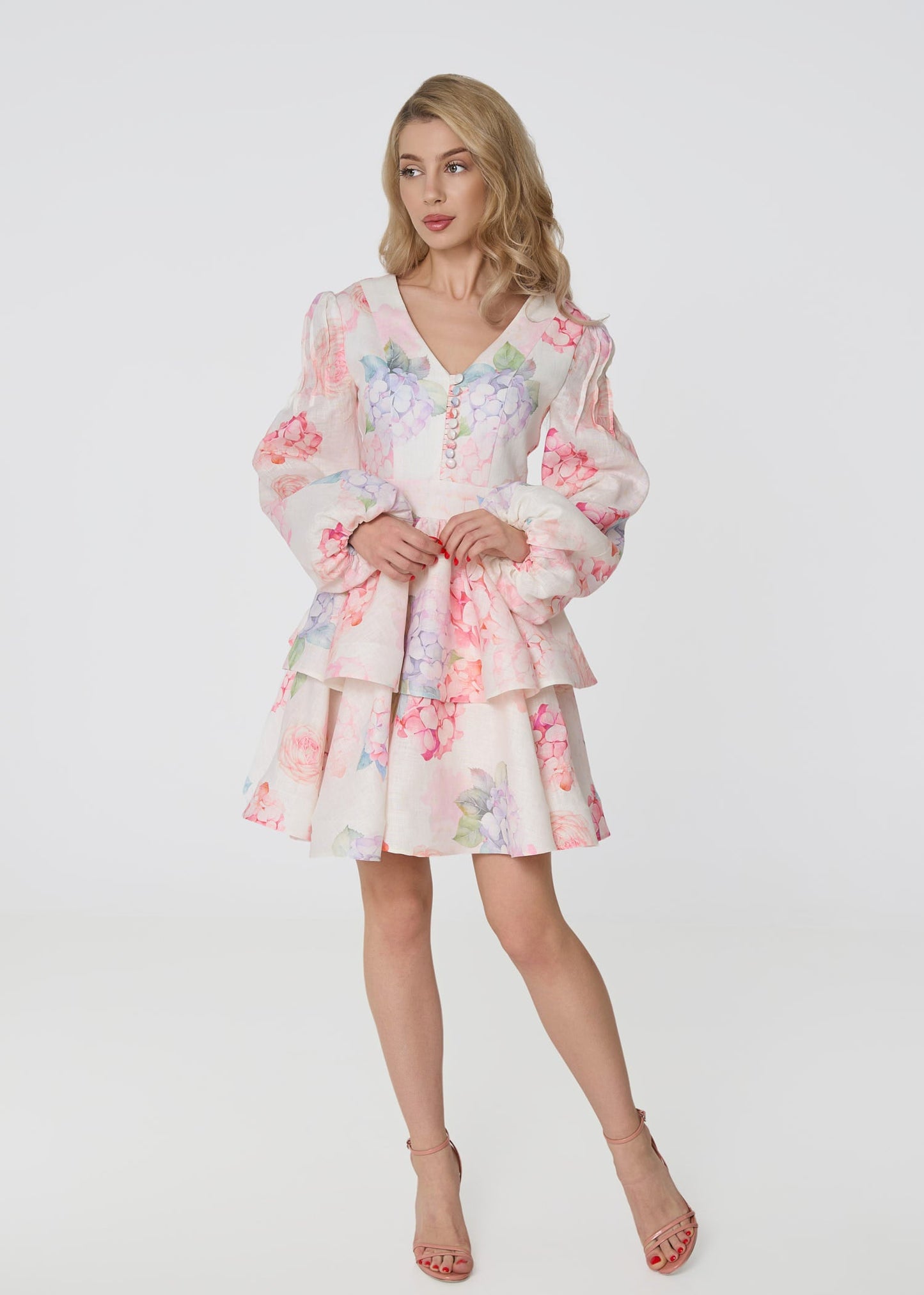 Floral Reverie Linen Dress - Multi color print - GIORGIA LUCASI