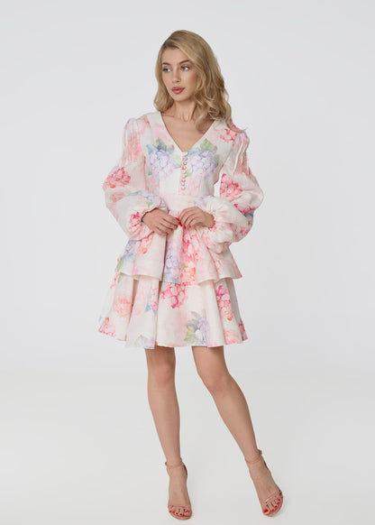 Floral Reverie Linen Dress - Multi color print - GIORGIA LUCASI