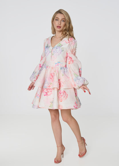 Floral Reverie Linen Dress - Multi color print - GIORGIA LUCASI