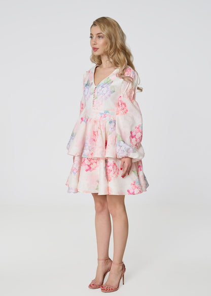Floral Reverie Linen Dress - Multi color print - GIORGIA LUCASI