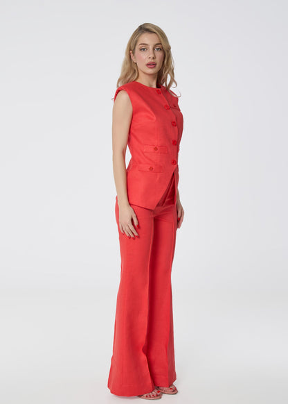 Iconic Grace Linen Two - Piece Suit - Coral - GIORGIA LUCASI