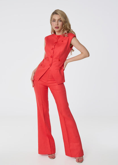 Iconic Grace Linen Two - Piece Suit - Coral - GIORGIA LUCASI