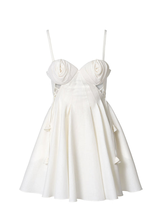 Ivory Bloom Linen Dress - GIORGIA LUCASI