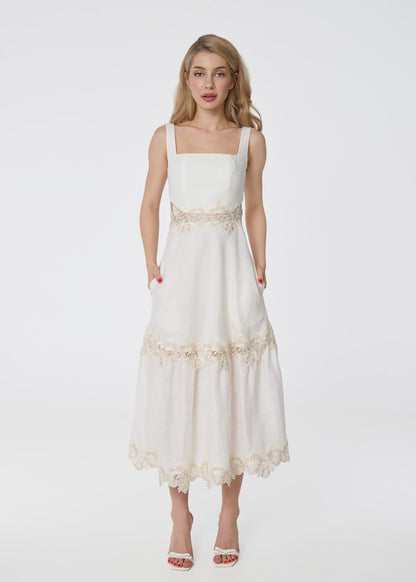 Ivory Grace Linen Dress - GIORGIA LUCASI