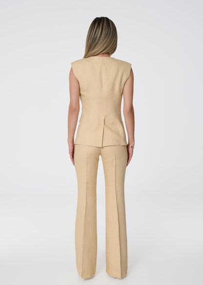 Linen High - Waist Flared Pants – Beige - GIORGIA LUCASI