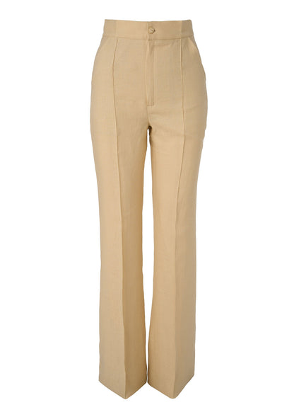 Linen High - Waist Flared Pants – Beige - GIORGIA LUCASI