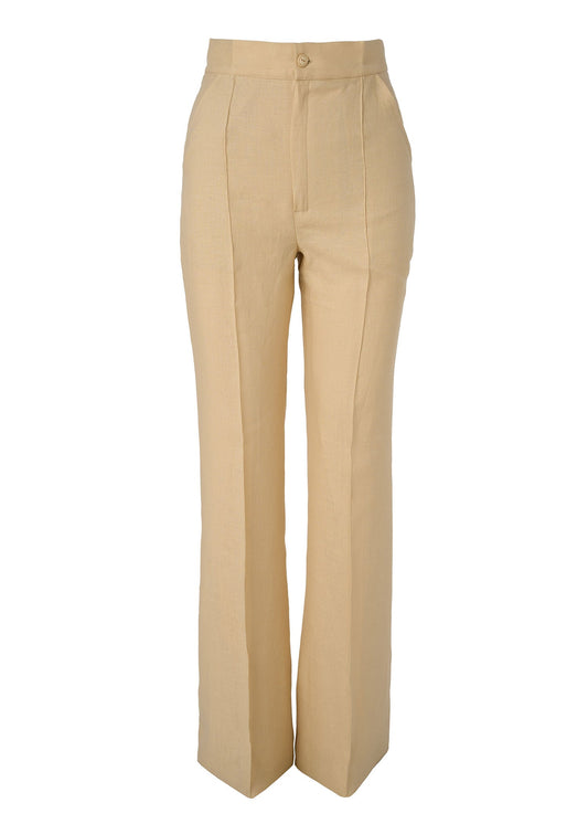 Linen High - Waist Flared Pants – Beige - GIORGIA LUCASI