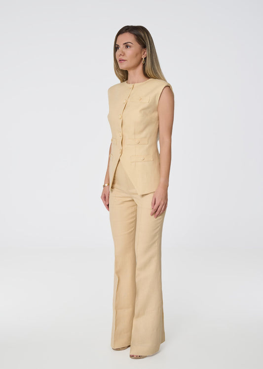 Linen High - Waist Flared Pants – Beige - GIORGIA LUCASI