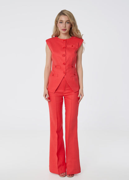 Linen High - Waist Flared Pants – Coral - GIORGIA LUCASI