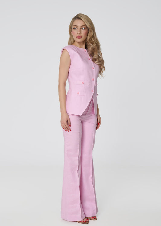 Linen High - Waist Flared Pants – Pink - GIORGIA LUCASI