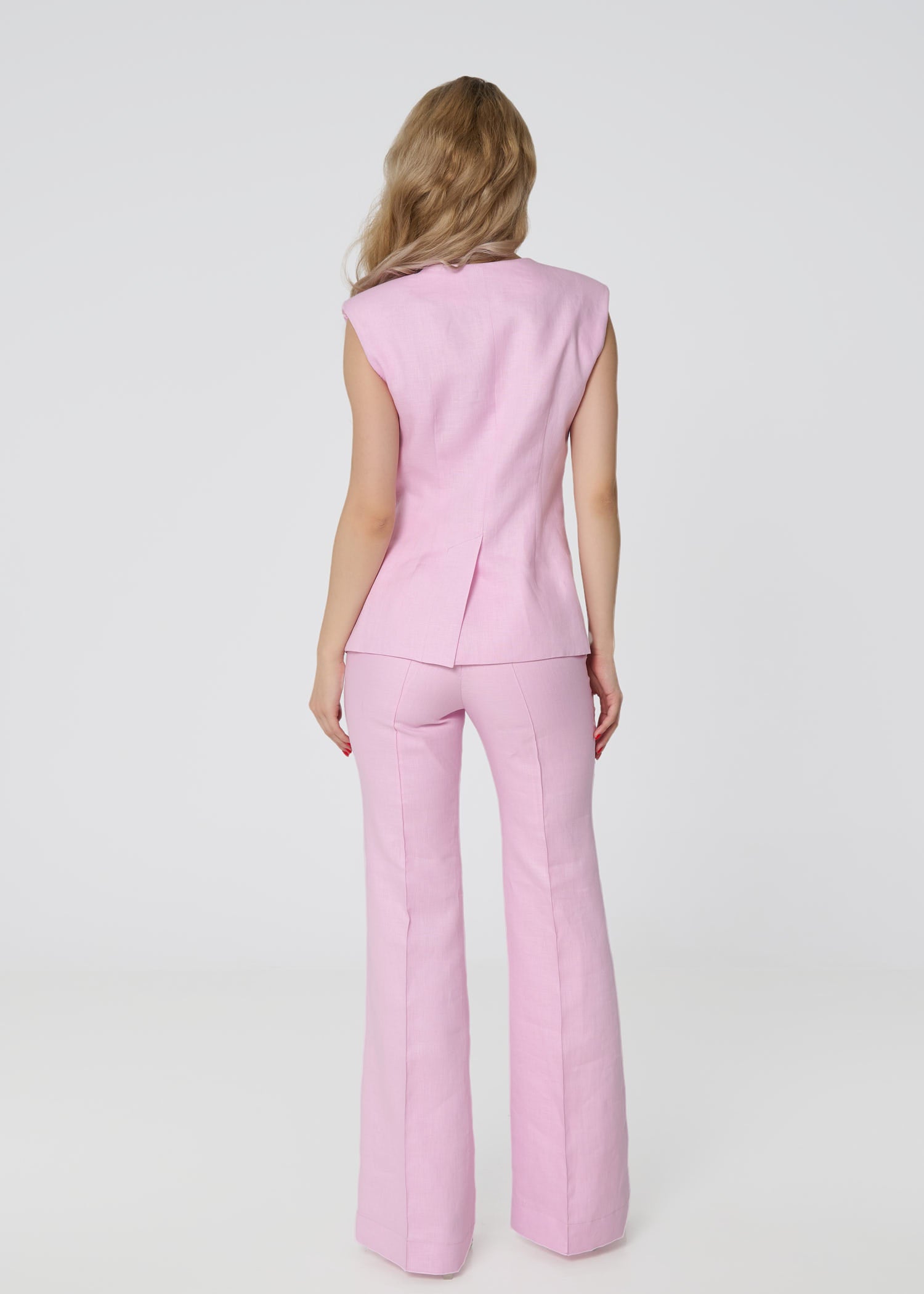 Linen High - Waist Flared Pants – Pink - GIORGIA LUCASI