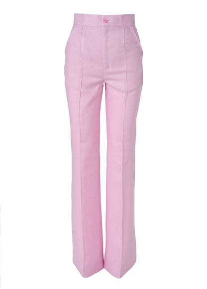Linen High - Waist Flared Pants – Pink - GIORGIA LUCASI