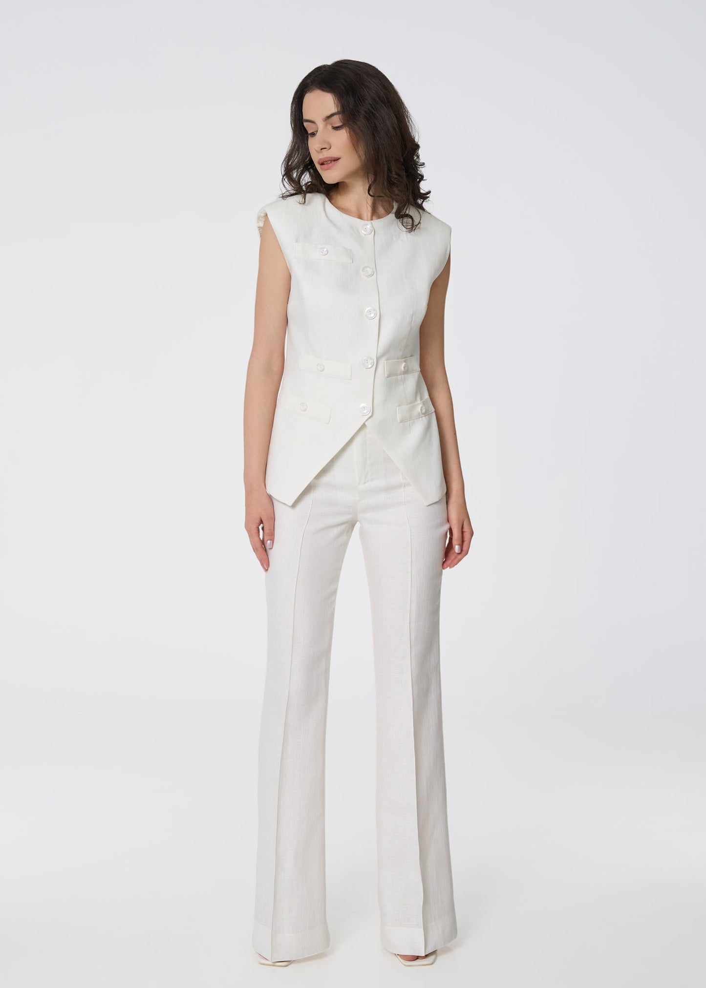 Linen High - Waist Flared Pants – White - GIORGIA LUCASI