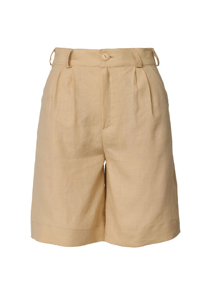 Linen Tailored Bermuda Shorts - Beige - GIORGIA LUCASI