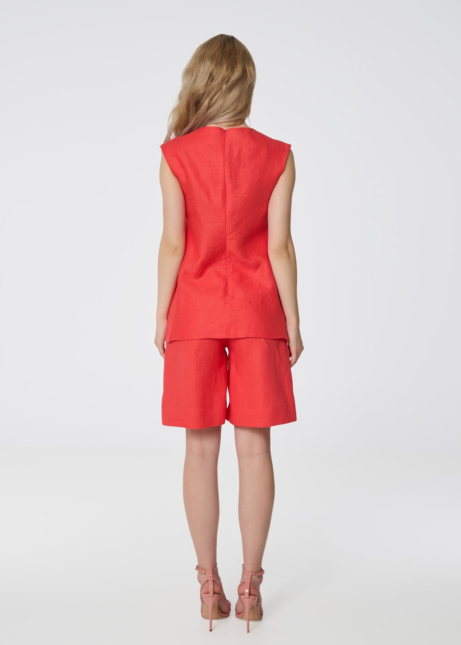 Linen Tailored Bermuda Shorts - Coral - GIORGIA LUCASI