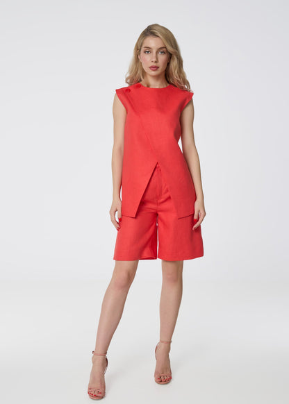 Linen Tailored Bermuda Shorts - Coral - GIORGIA LUCASI
