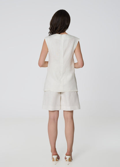 Linen Tailored Bermuda Shorts - Ivory - GIORGIA LUCASI