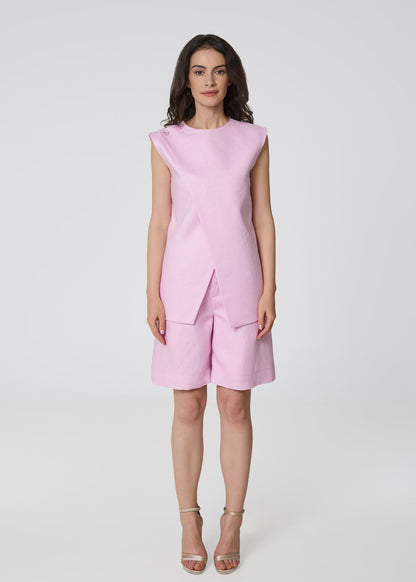 Linen Tailored Bermuda Shorts - Pink - GIORGIA LUCASI