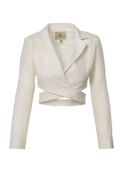 Linen Wrap Crop Blazer – Ivory - GIORGIA LUCASI