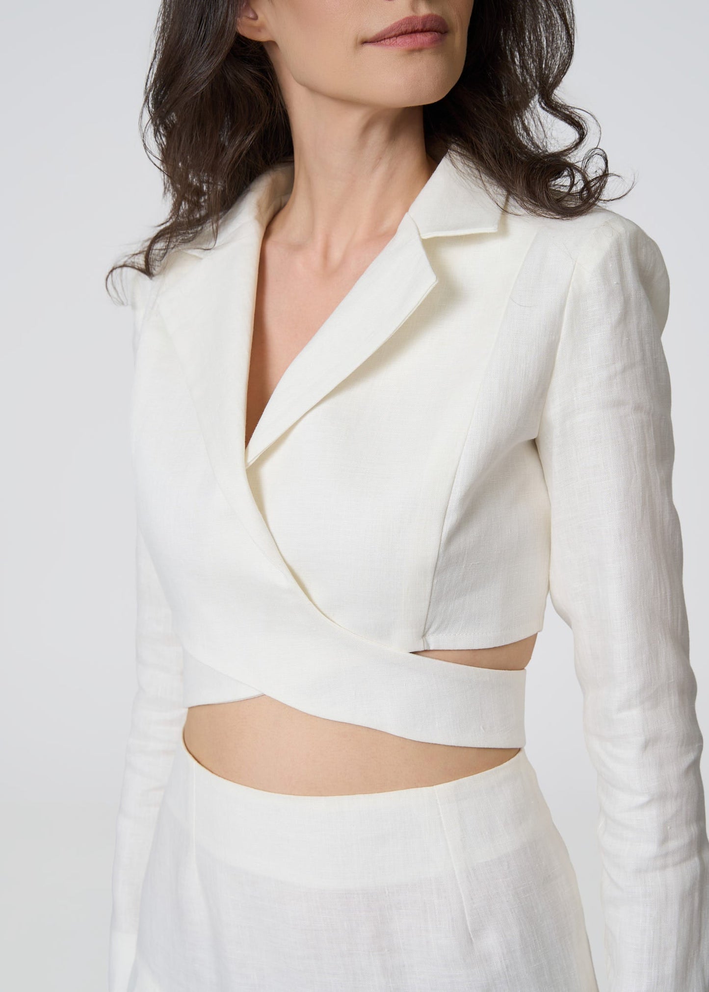 Linen Wrap Crop Blazer – Ivory - GIORGIA LUCASI
