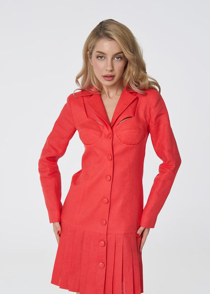 Palm Breeze Linen Blazer Dress - Coral - GIORGIA LUCASI