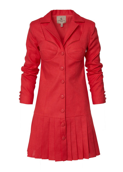 Palm Breeze Linen Blazer Dress - Coral - GIORGIA LUCASI