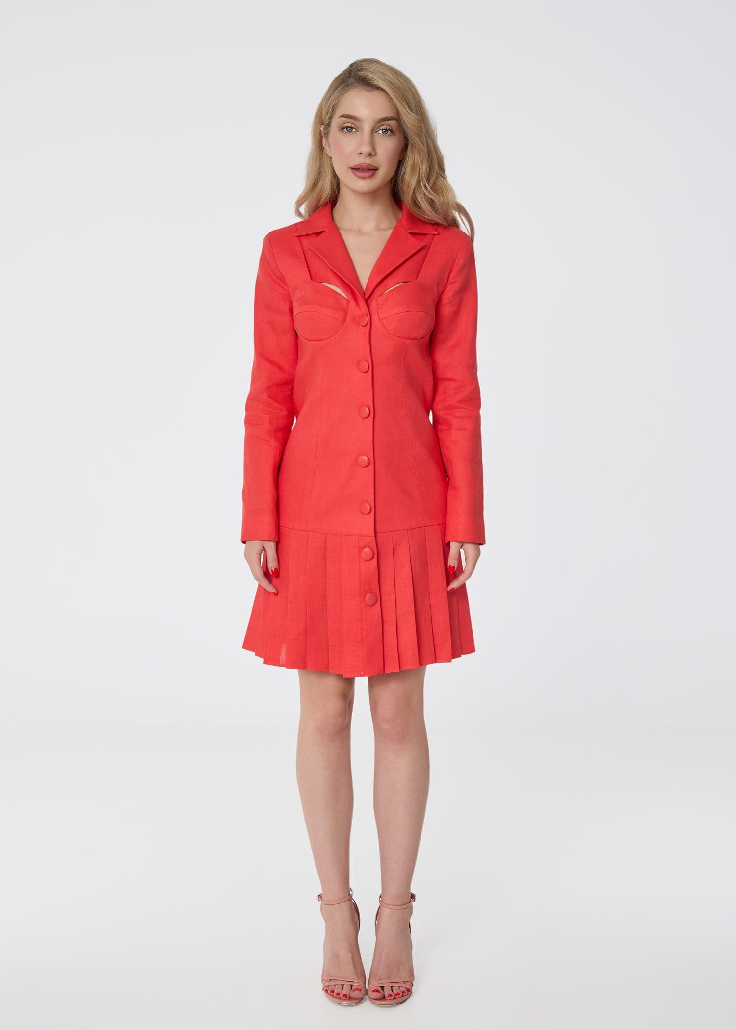 Palm Breeze Linen Blazer Dress - Coral - GIORGIA LUCASI