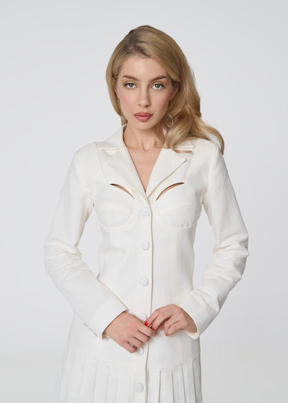 Palm Breeze Linen Blazer Dress - Ivory - GIORGIA LUCASI