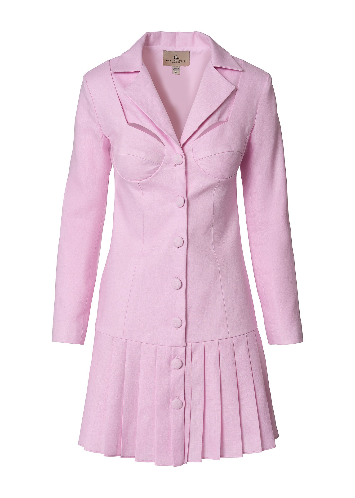 Palm Breeze Linen Blazer Dress - Pink - GIORGIA LUCASI