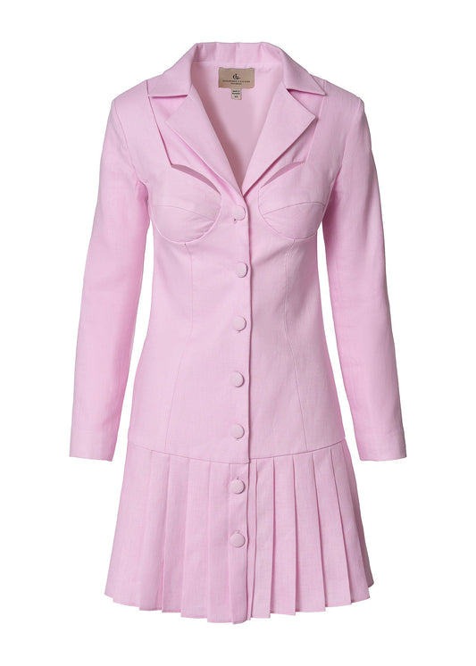 Palm Breeze Linen Blazer Dress - Pink - GIORGIA LUCASI