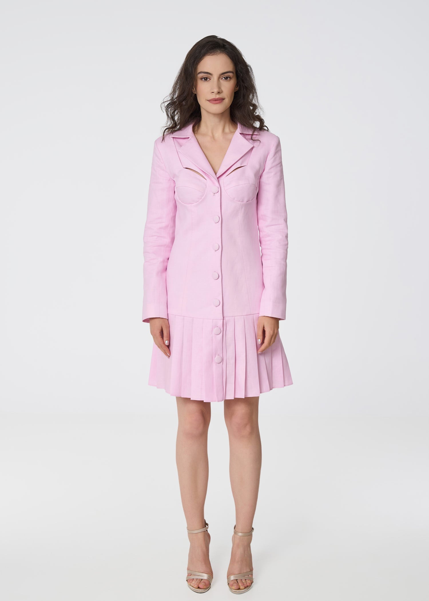 Palm Breeze Linen Blazer Dress – Pink