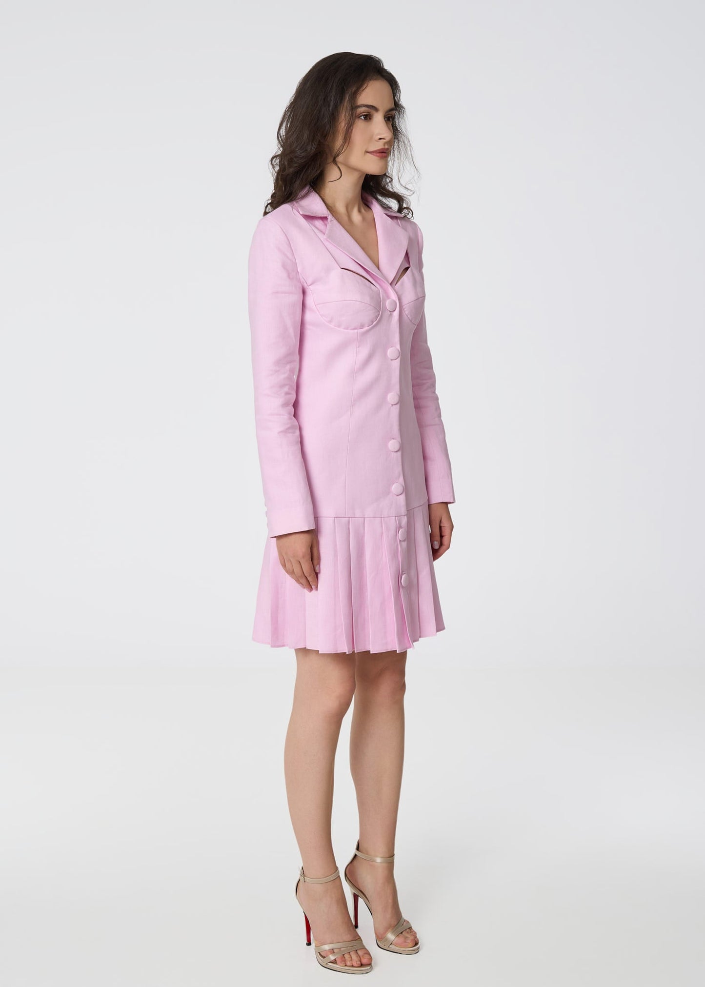 Palm Breeze Linen Blazer Dress - Pink - GIORGIA LUCASI