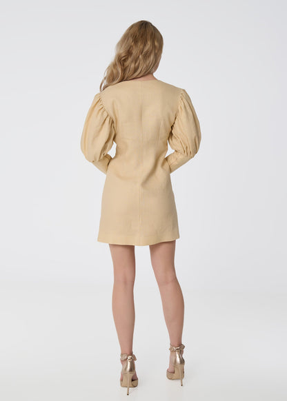 Rose Embroidered Linen Blazer Dress - Beige - GIORGIA LUCASI