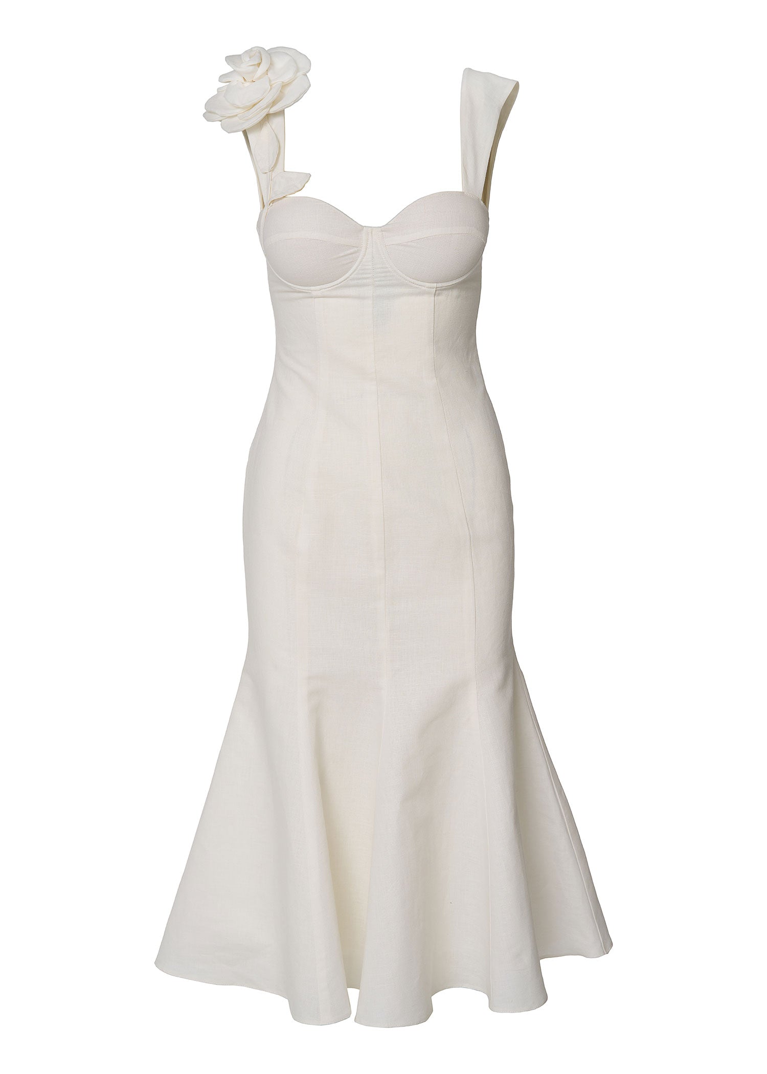 Rosette Elegance Linen Dress - Ivory - GIORGIA LUCASI