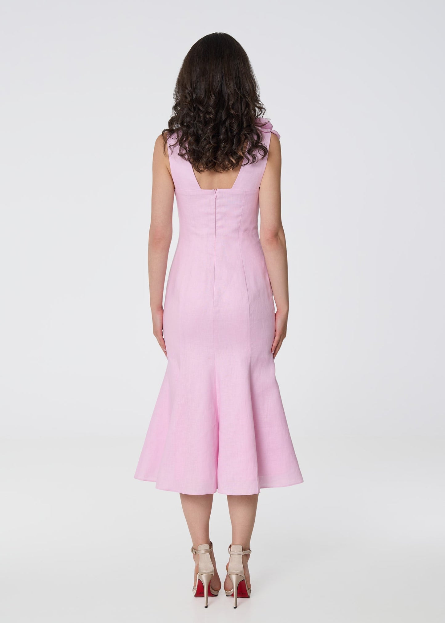 Rosette Elegance Linen Dress - Pink - GIORGIA LUCASI